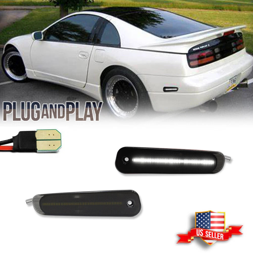 2X Smoke White LED Rear Bumper Side Marker Lights for Nissan 300ZX (1990–1996)