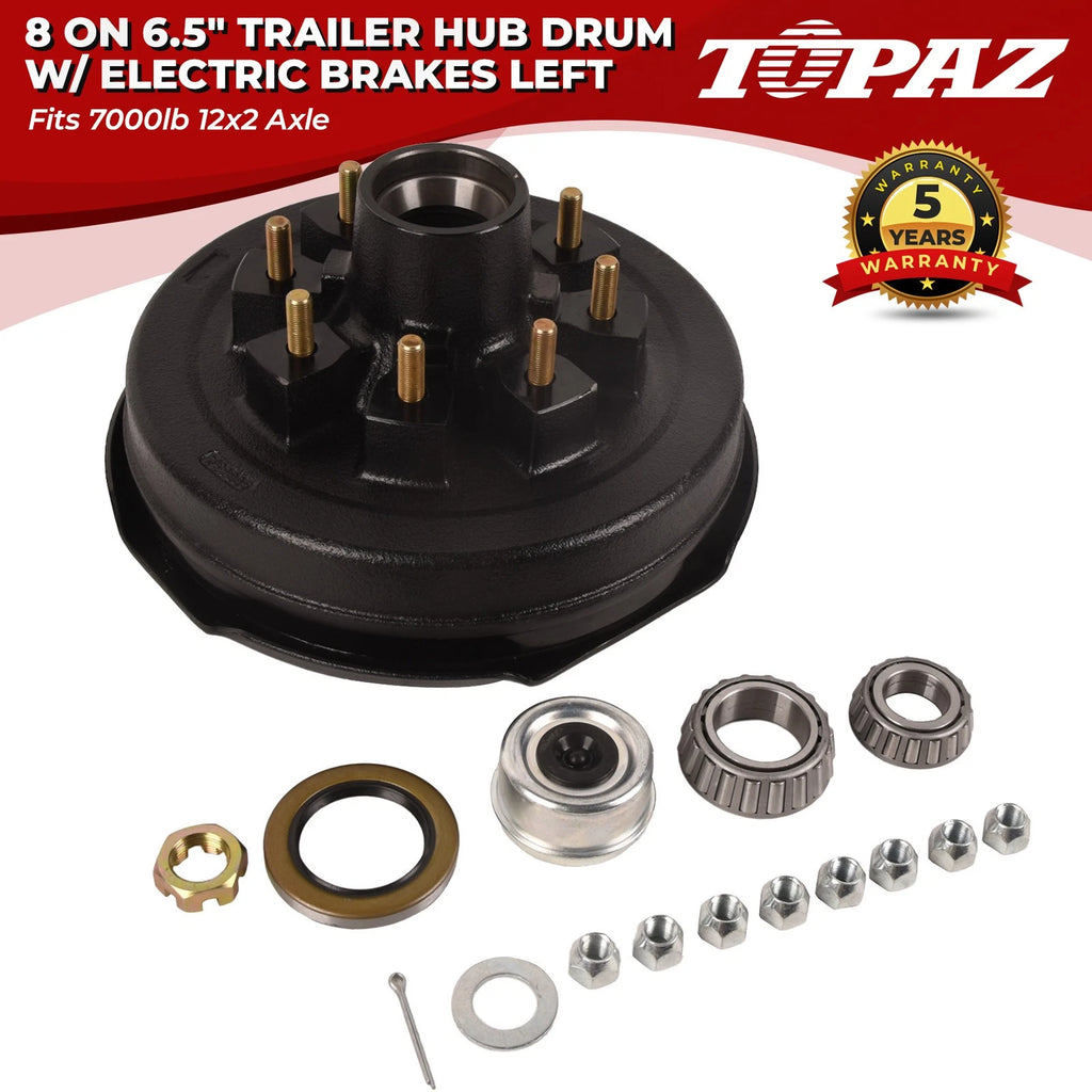 8 on 6.5 Trailer Hub Drum with 12" Electric Brakes Left for 7000lb 