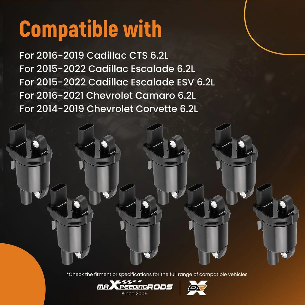 8x Ignition Coils Pack for Chevy Silverado Tahoe GMC Sierra 5.3L 6.2L (2007–2014) 12699383