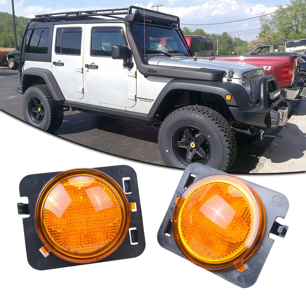 Pair Front Fender LED Side Marker Light Amber Lens for Jeep Wrangler JK (2007–2018)