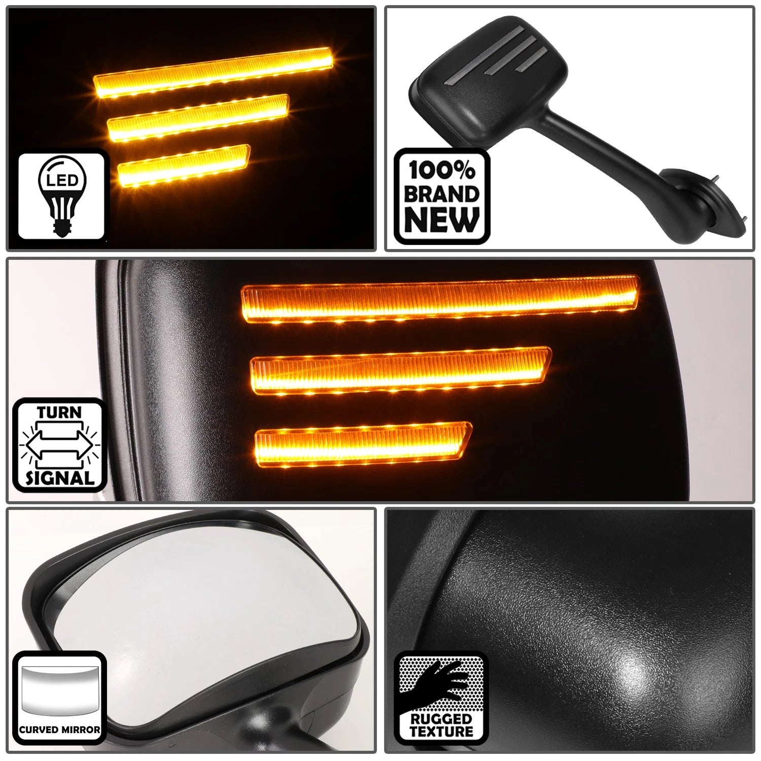 LED Sequential Turn Signal Hood Mirrors Assembly for Freightliner Cascadia (2008–2017)