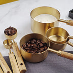 Set of 4 Stainless Steel Measuring Spoons with Wood Handle