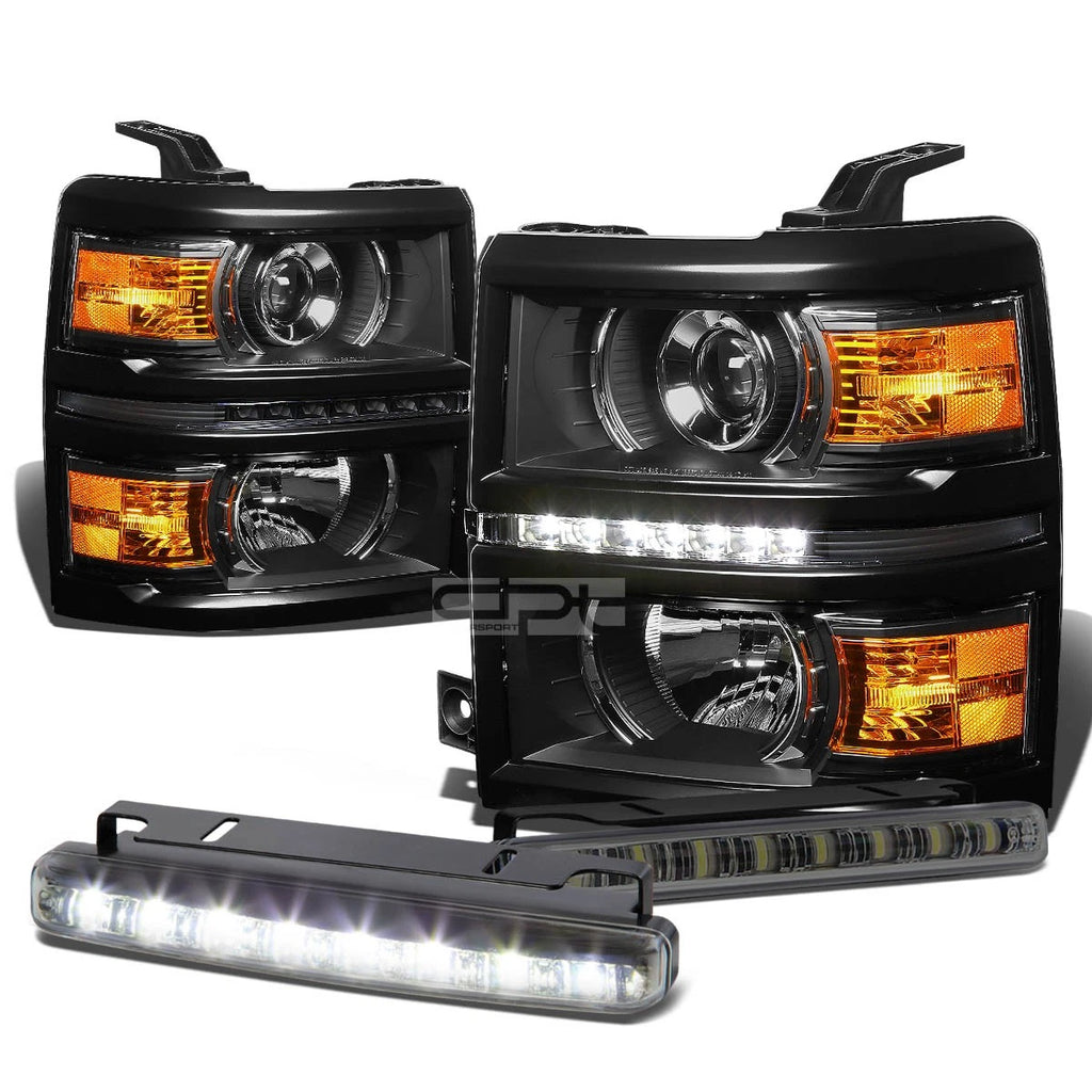 Black Projector Headlight & Smoked LED Fog Light Kit for GMC Silverado (2014–2023)