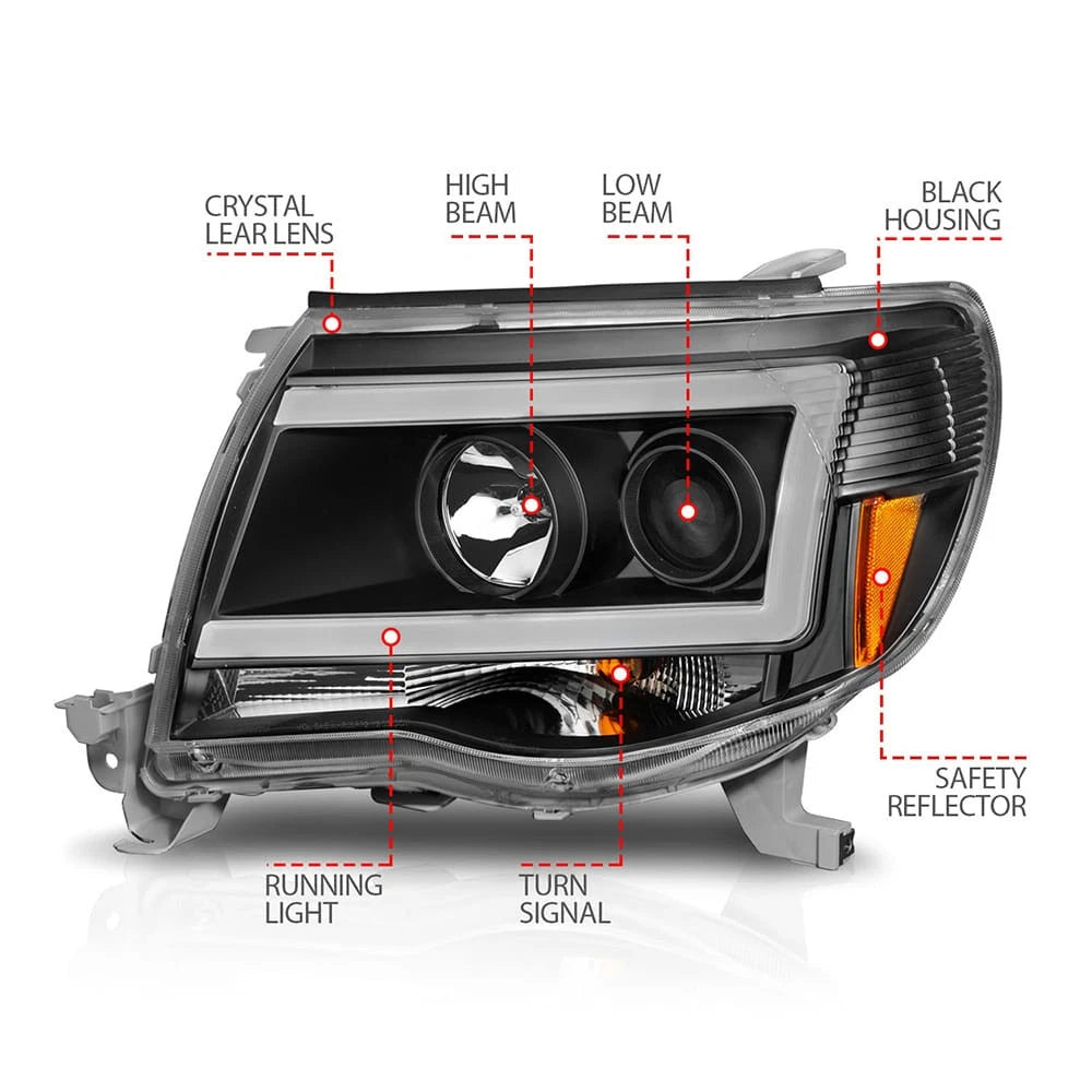 Projector Headlight Set Black Clear Lens Replacement for Toyota Tacoma (2005–2015)