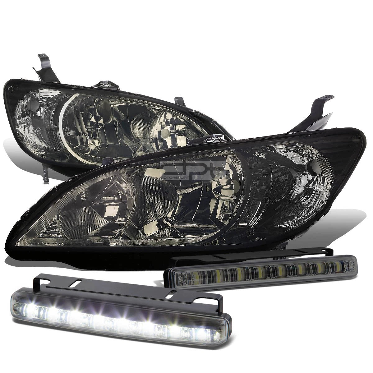 Smoked Housing Headlight + Clear Corner + LED Fog Light Kit for Honda Civic (2004–2005)
