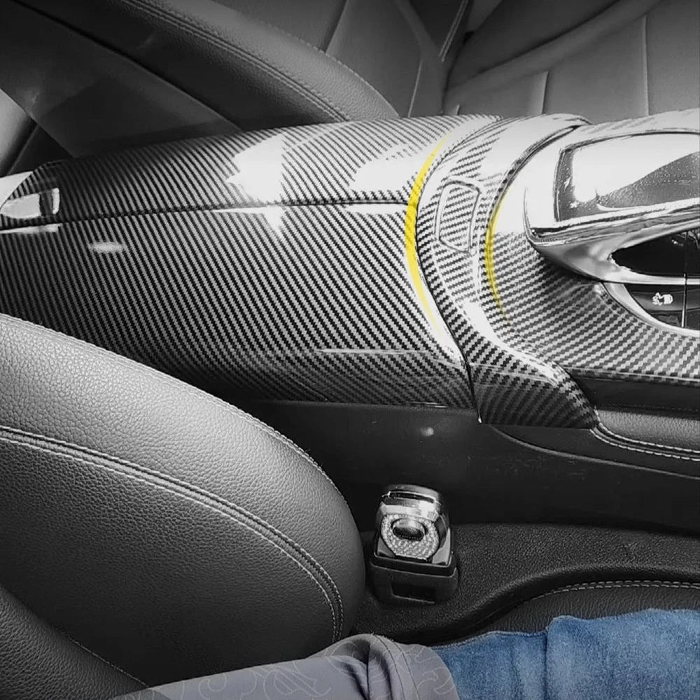 Carbon Fiber Console Armrest Button Trim for Mercedes Benz C350e (2015–2020)