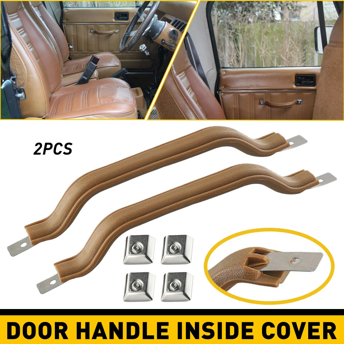 Set of 2 Tan Interior Door Pull Straps for Jeep Wrangler (1987–1995)