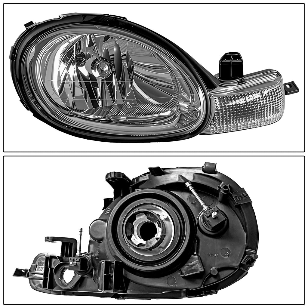 Pair Headlights for Dodge Chrysler Neon (2000–2002) Chrome Interior