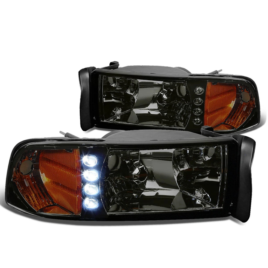 Smoked Housing Amber Corner Headlights with LED DRL for Dodge Ram Pickup (1994–2002)