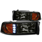 Smoked Housing Amber Corner Headlights with LED DRL for Dodge Ram Pickup (1994–2002)