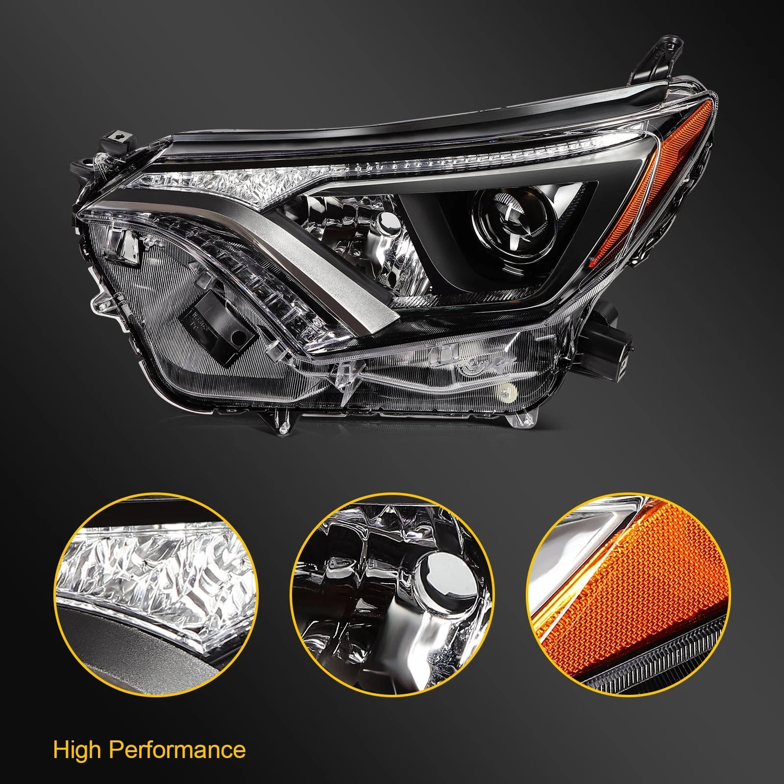Left Side Headlight Assembly for Toyota RAV4 (2016–2018) Black Projector