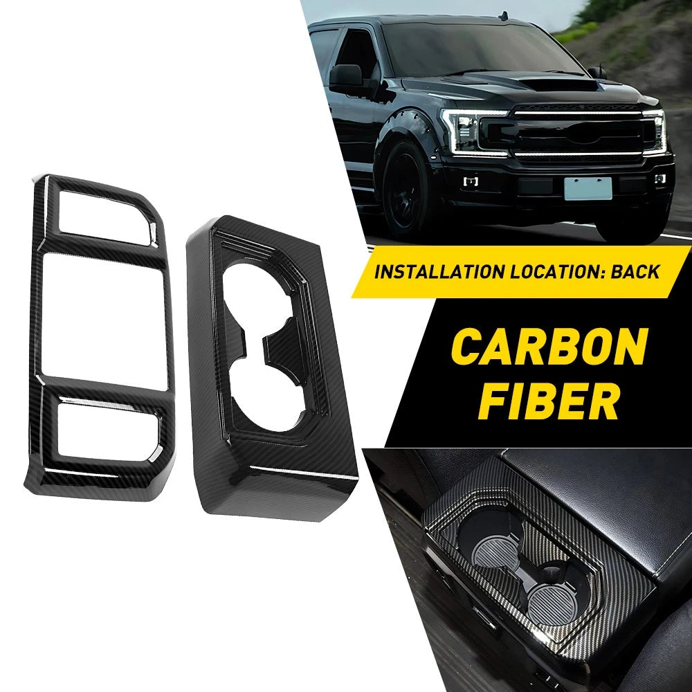 Set of 2 Rear Cup Holder Air Vent Outlet Cover Trim Carbon Fiber for Ford F150 (2015–2020)