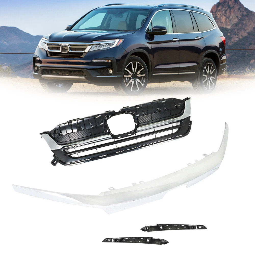 Front Upper Grille Assembly for Honda Pilot (2019–2021) Black & Chrome