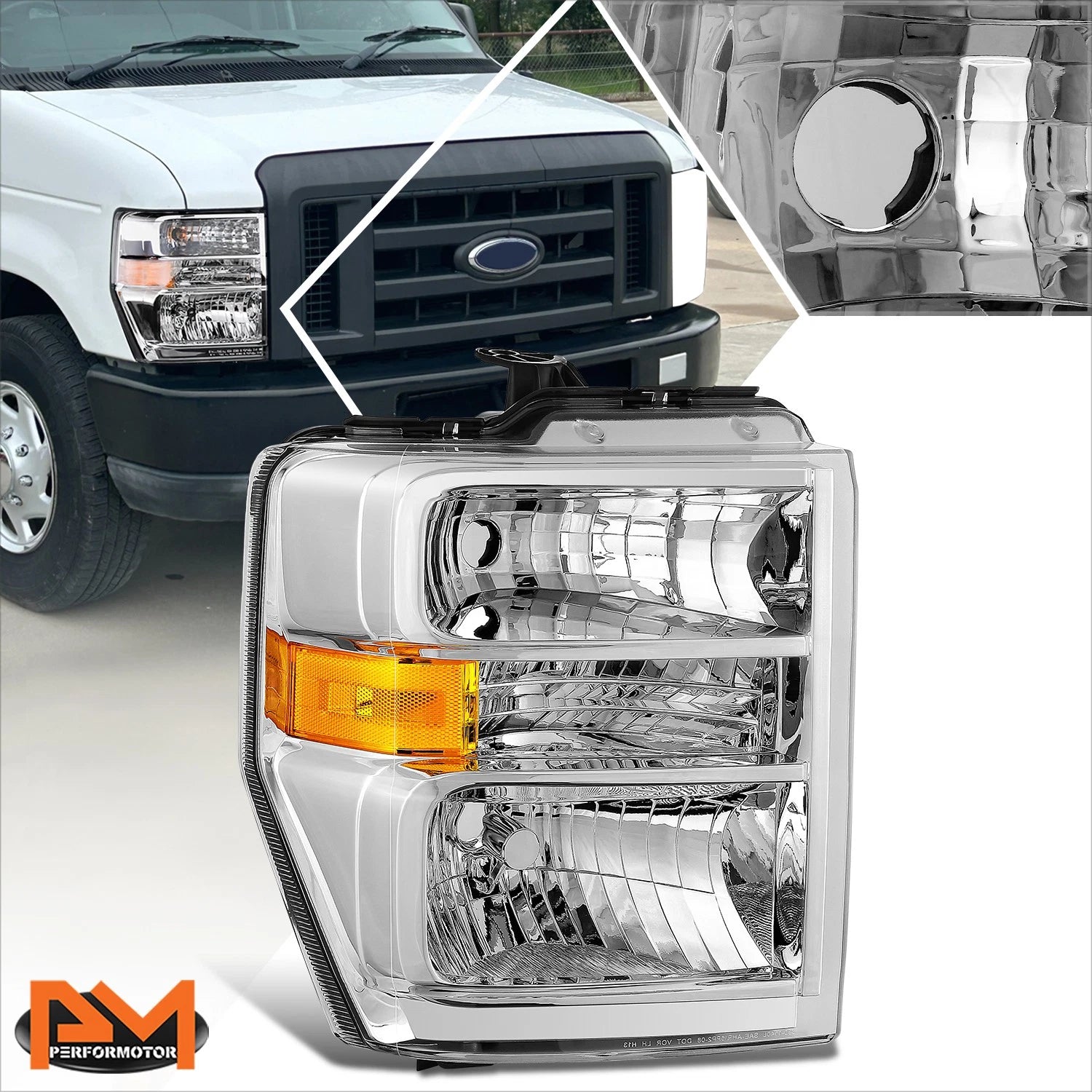Right Side Chrome Housing Headlight for Ford E150 E250 E350SD E450SD F650 F750 (2008–2021)