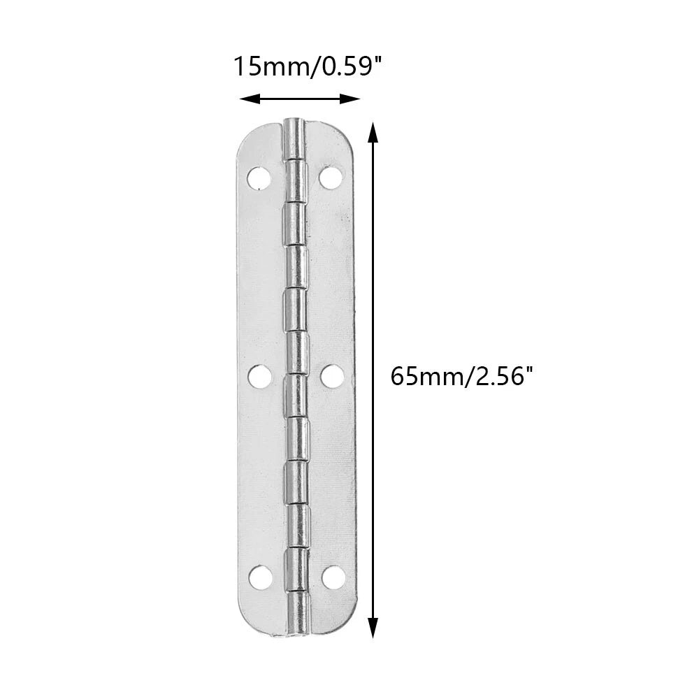 Set of 6 Silver Cabinet Hinges for Toolbox (65mm x 15mm)
