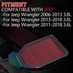 Replacement Air Filter for Jeep Wrangler (2007–2018)