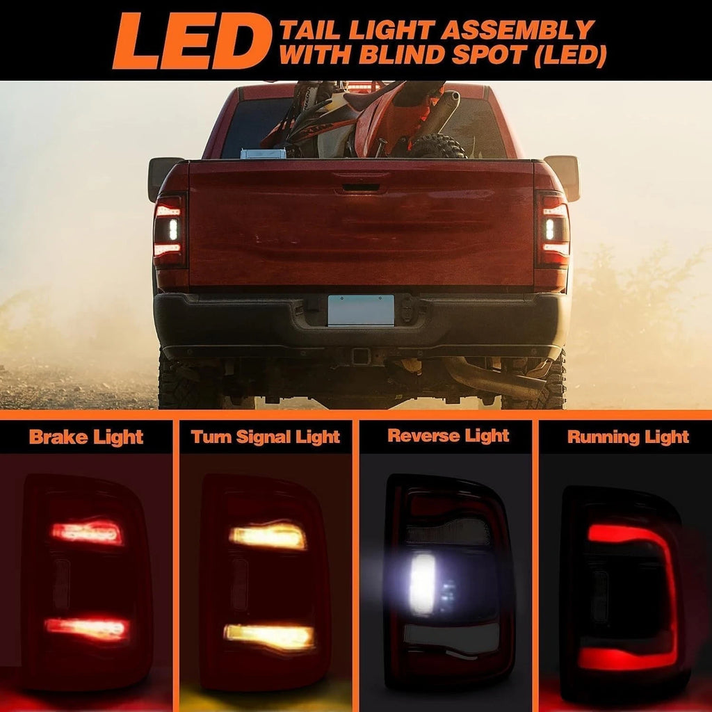 Pair of LED Tail Lights for Dodge RAM 2500 3500 (2019–2024) w/ Blind Spot