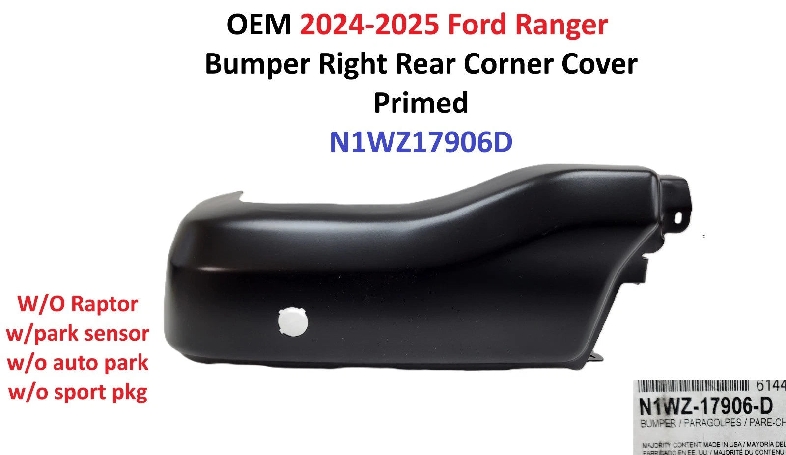 Right Rear Corner Cover for Ford Ranger (2024–2025) N1WZ17906D