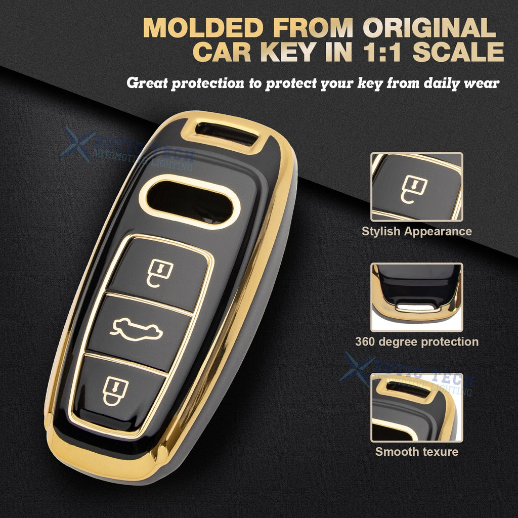 Black Full Cover Key Fob Case with Keychain for Audi (2020-2025)