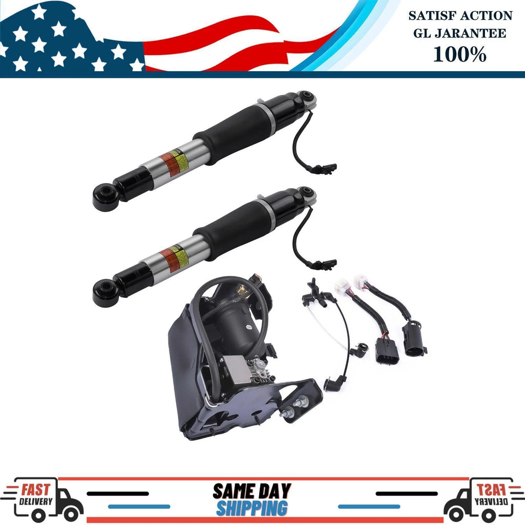 2X Rear Suspension Shock + Air Compressor Pump for Escalade Suburban Yukon Tahoe (2002–2014)