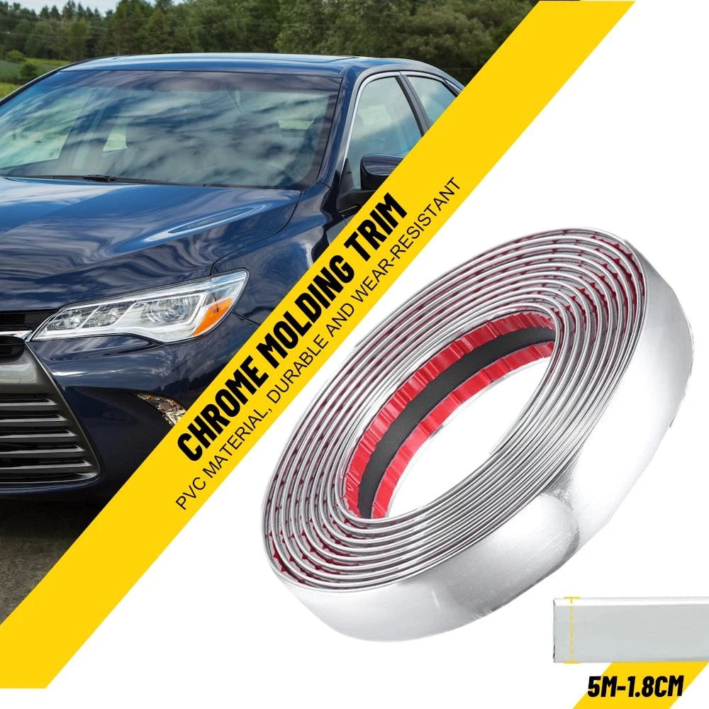 Chrome Molding Trim for Universal Automotive Trunk Body Side Bumper Strip (1.8cm)
