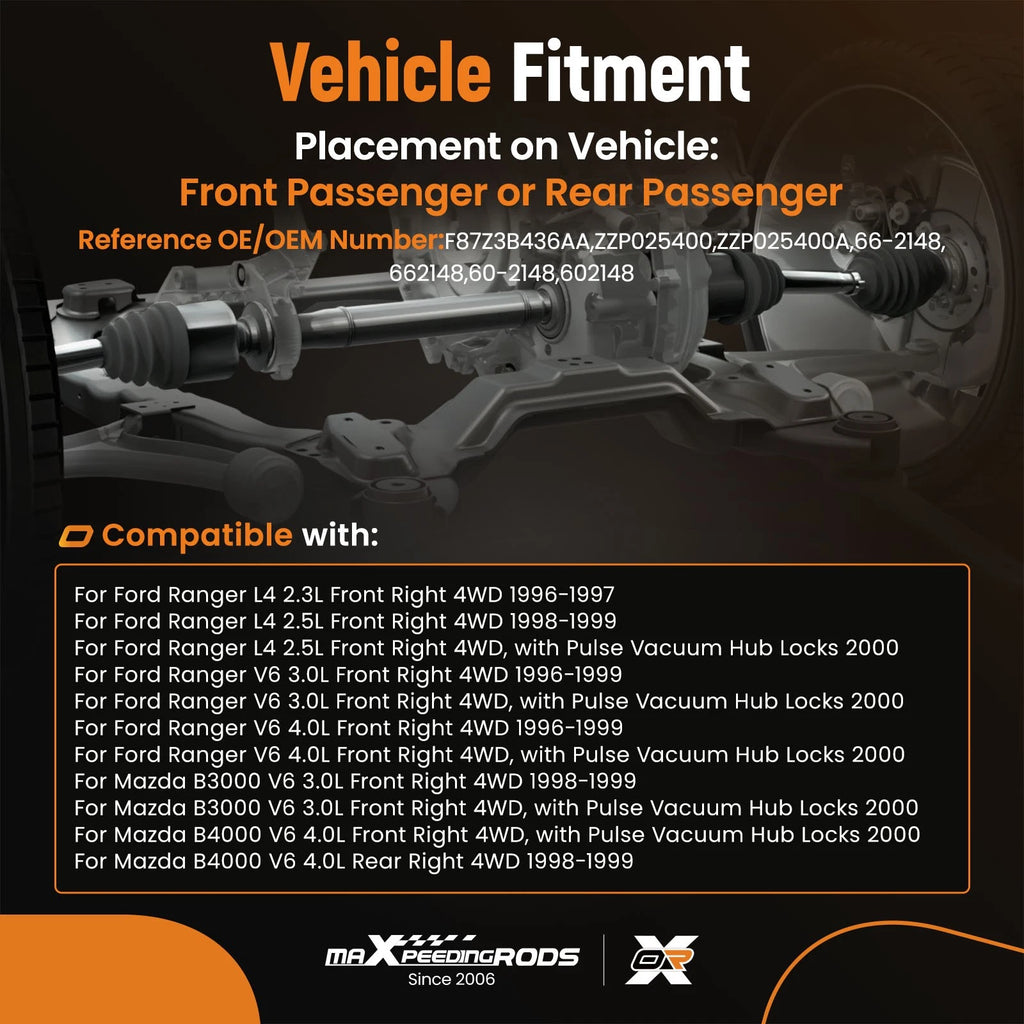 Front Right CV Axle Shaft for Ford Ranger 4WD (1996–2000) ZZP025400 66-2148