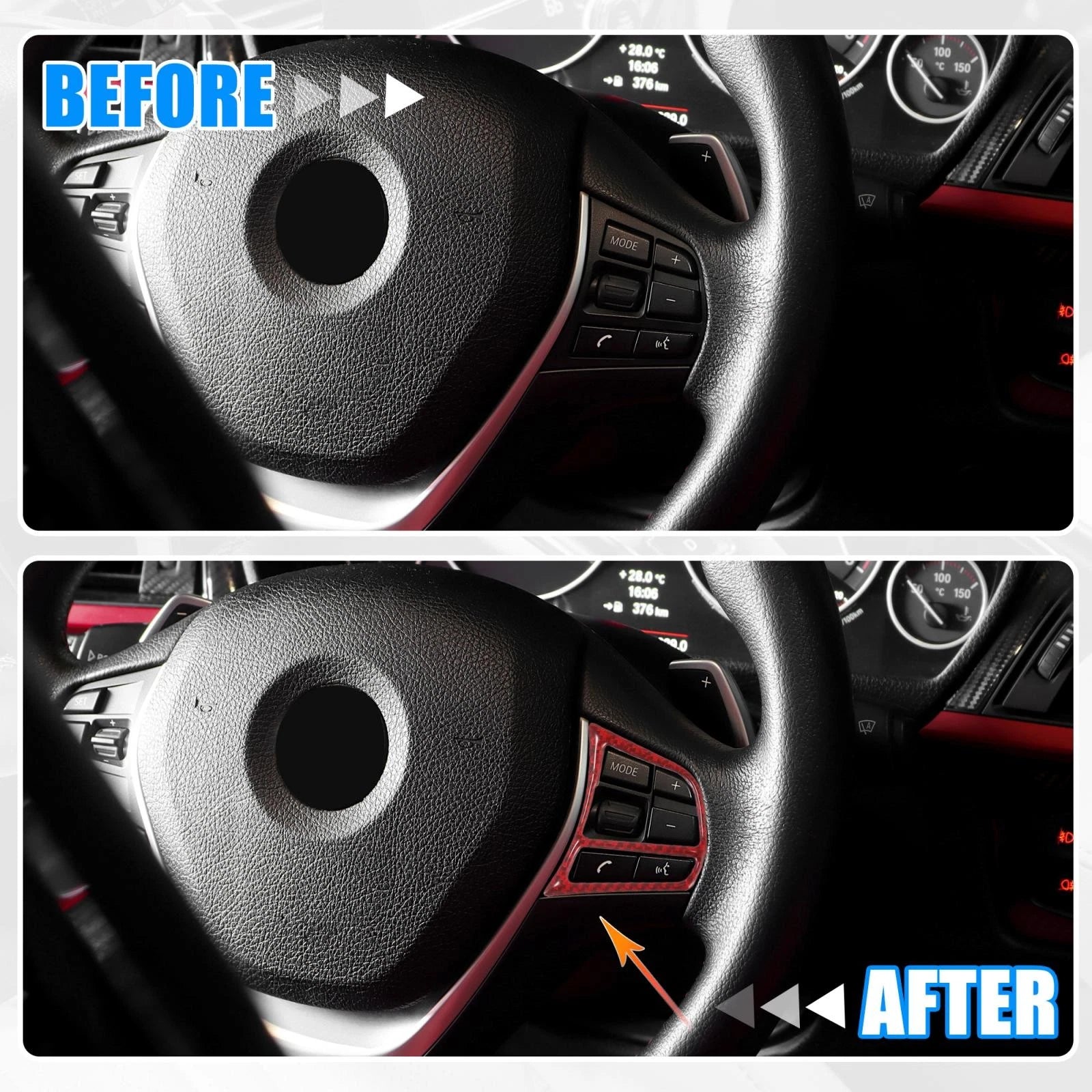 2X Steering Wheel Cover Trim Sticker Red for BMW 3 4 Series GT F30 (2014–2019)