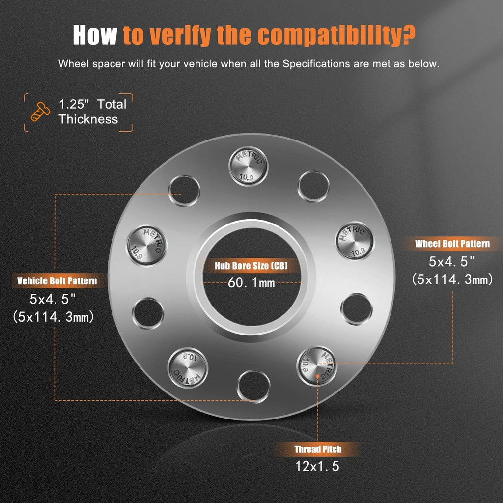 2X 1.25" Wheel Spacer 5x4.5 12x1.5 for Toyota Corolla, Scion tC, Lexus IS250, RX350 (2003–2023)