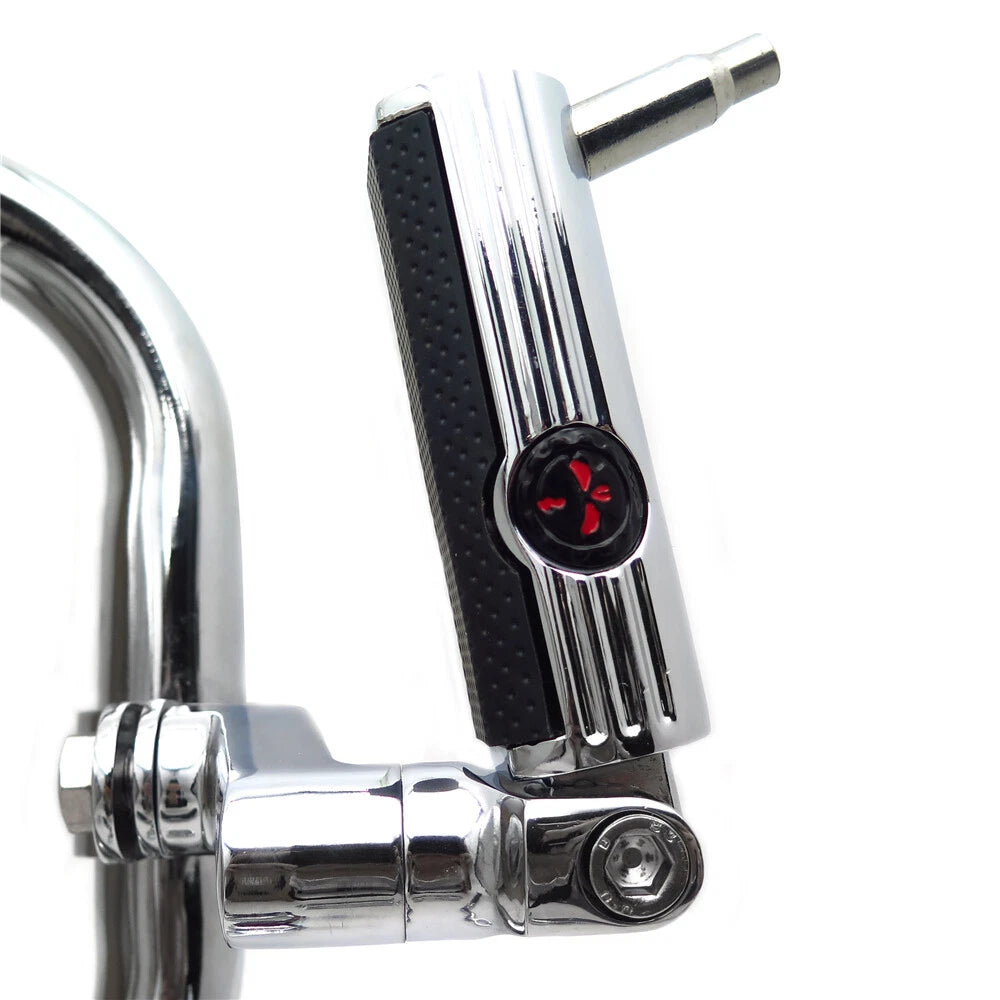 1-1/4" Chrome Gear Defiance Skull Highway Engine Guard Foot Pegs for Harley