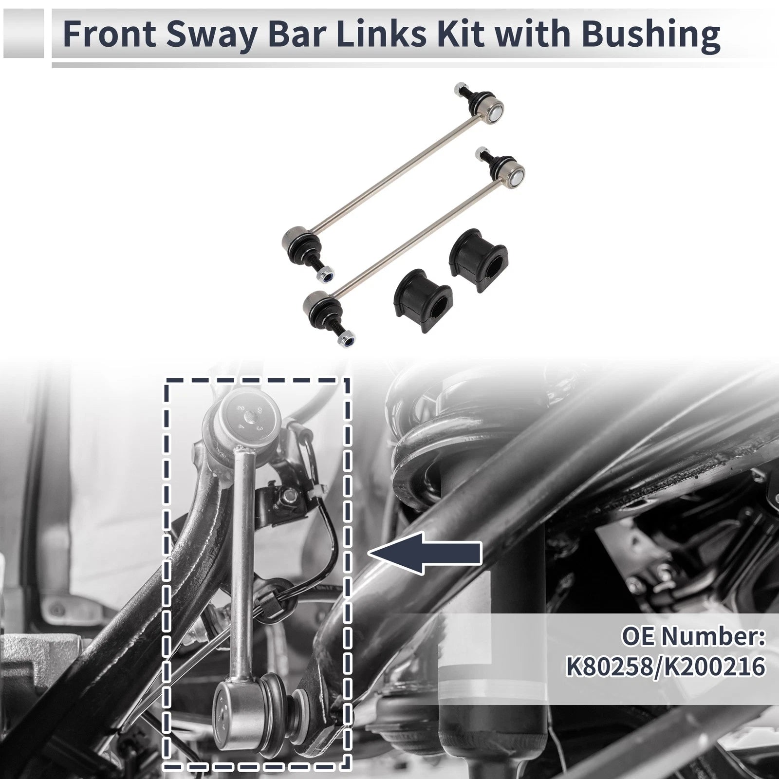 Set of 2 Front Stabilizer Bar Links with Bushings for Jeep Patriot (2007–2017) No.K80258