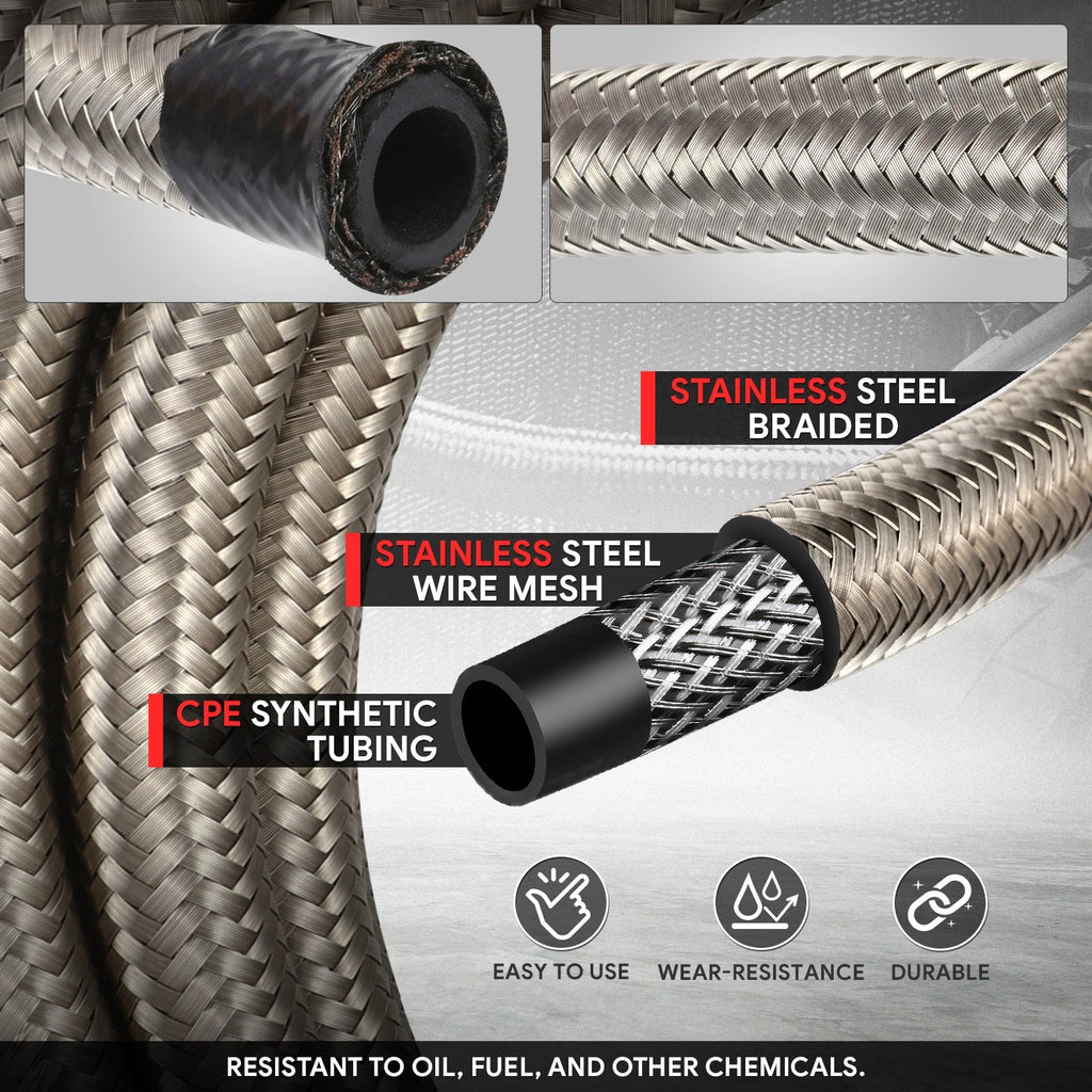 J2 8AN Stainless Steel Braided Fuel Line Tube Oil Hose Kit 25FT