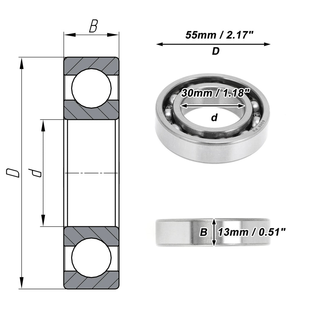 Deep Groove Ball Bearing 30x55x13mm for Scooter Skateboard (P0)