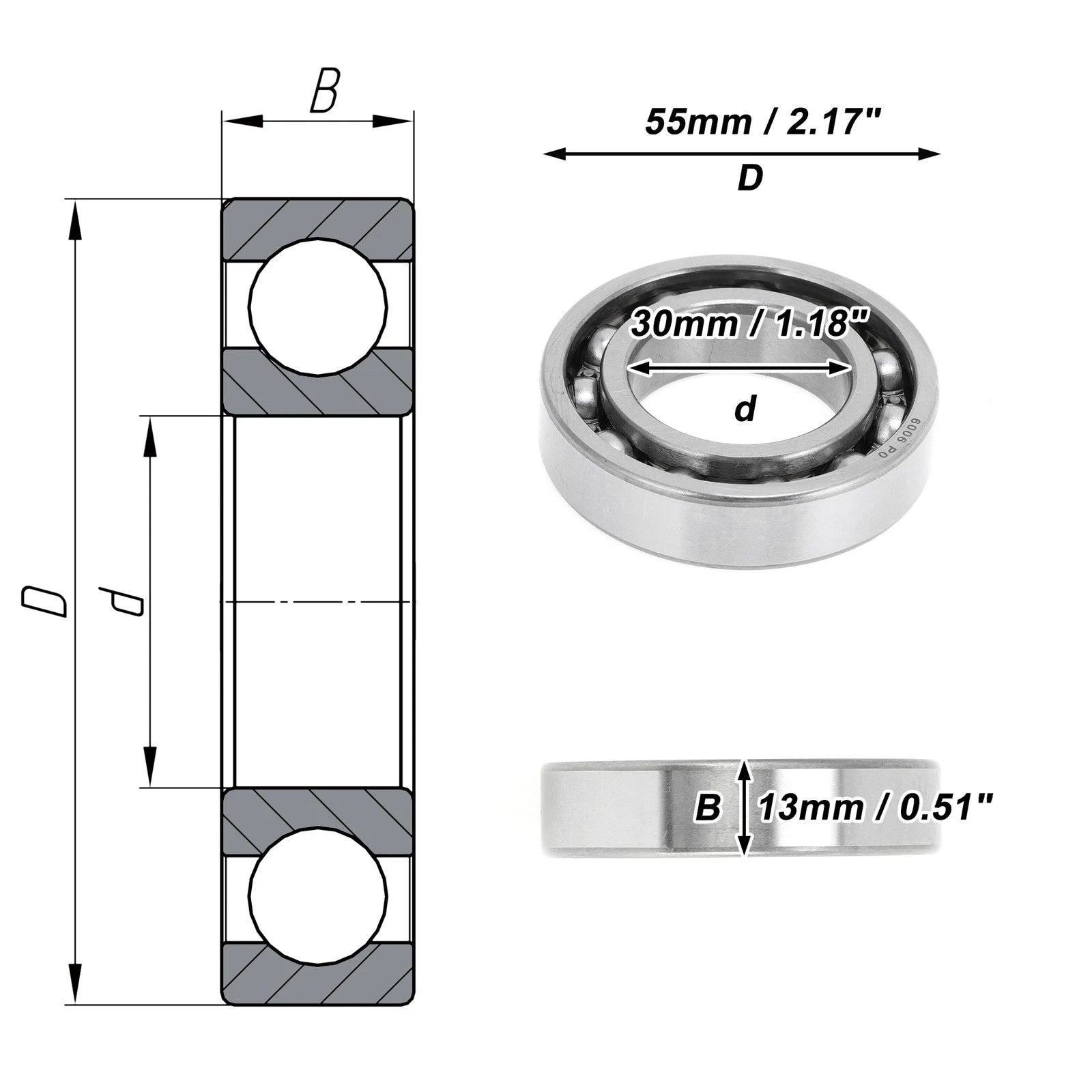 Deep Groove Ball Bearing 30x55x13mm for Scooter Skateboard (P0)