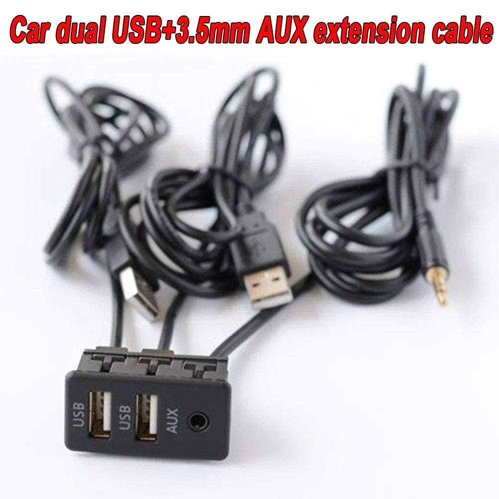 Dual USB 2.0 Car Charger with 3.3mm AUX Extension Cords