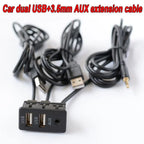 Dual USB 2.0 Car Charger with 3.3mm AUX Extension Cords