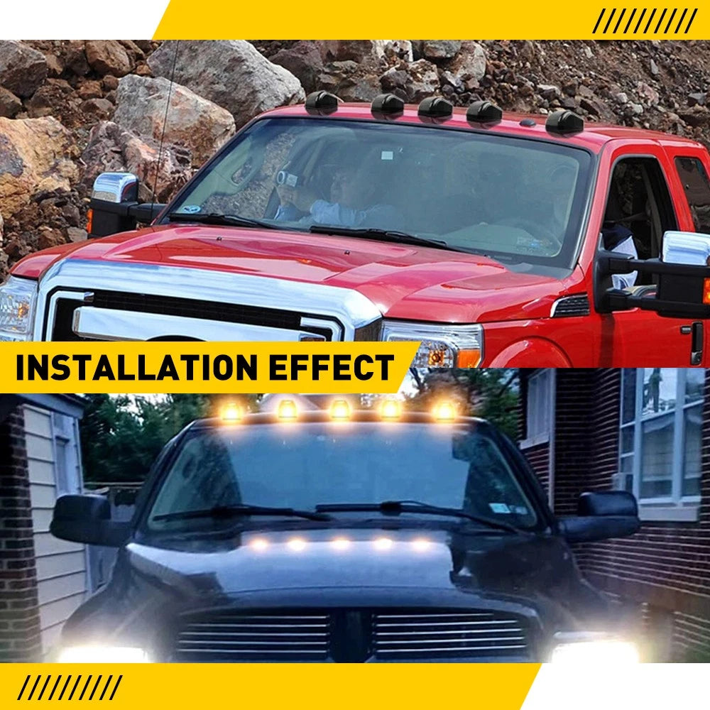 5X Wireless Solar Amber Cab Roof Marker Lights for Ford F-150 F-250