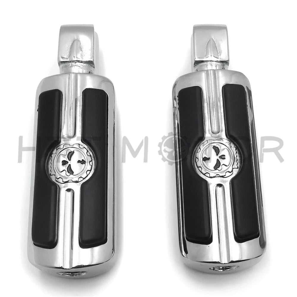 Chrome Gear Skull Footpegs for Suzuki Marauder 1600, Yamaha Virago 250 (2000–2005)