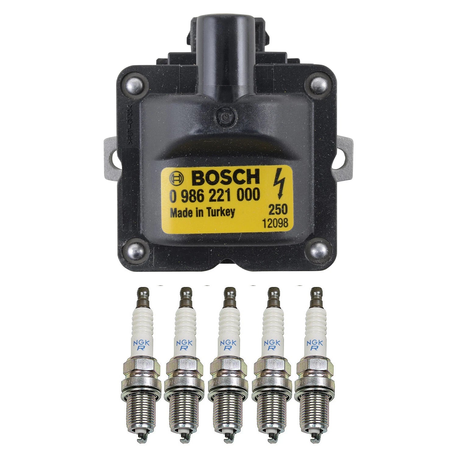 Set of 5 Bosch Ignition Coils & NGK Spark Plugs for Volvo S60 C70 XC90 (80–100)