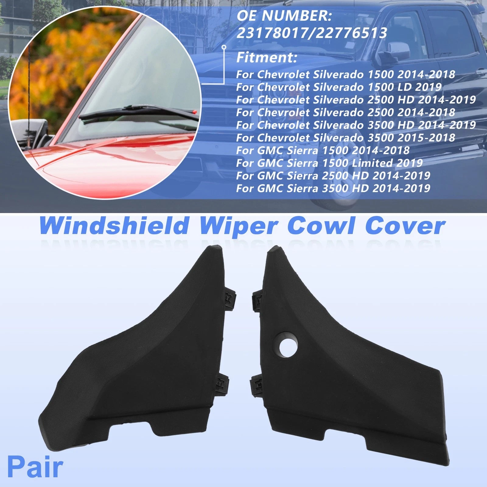Set of 2 Windshield Cowl for Chevrolet Silverado 1500 (2014–2018) 23178017