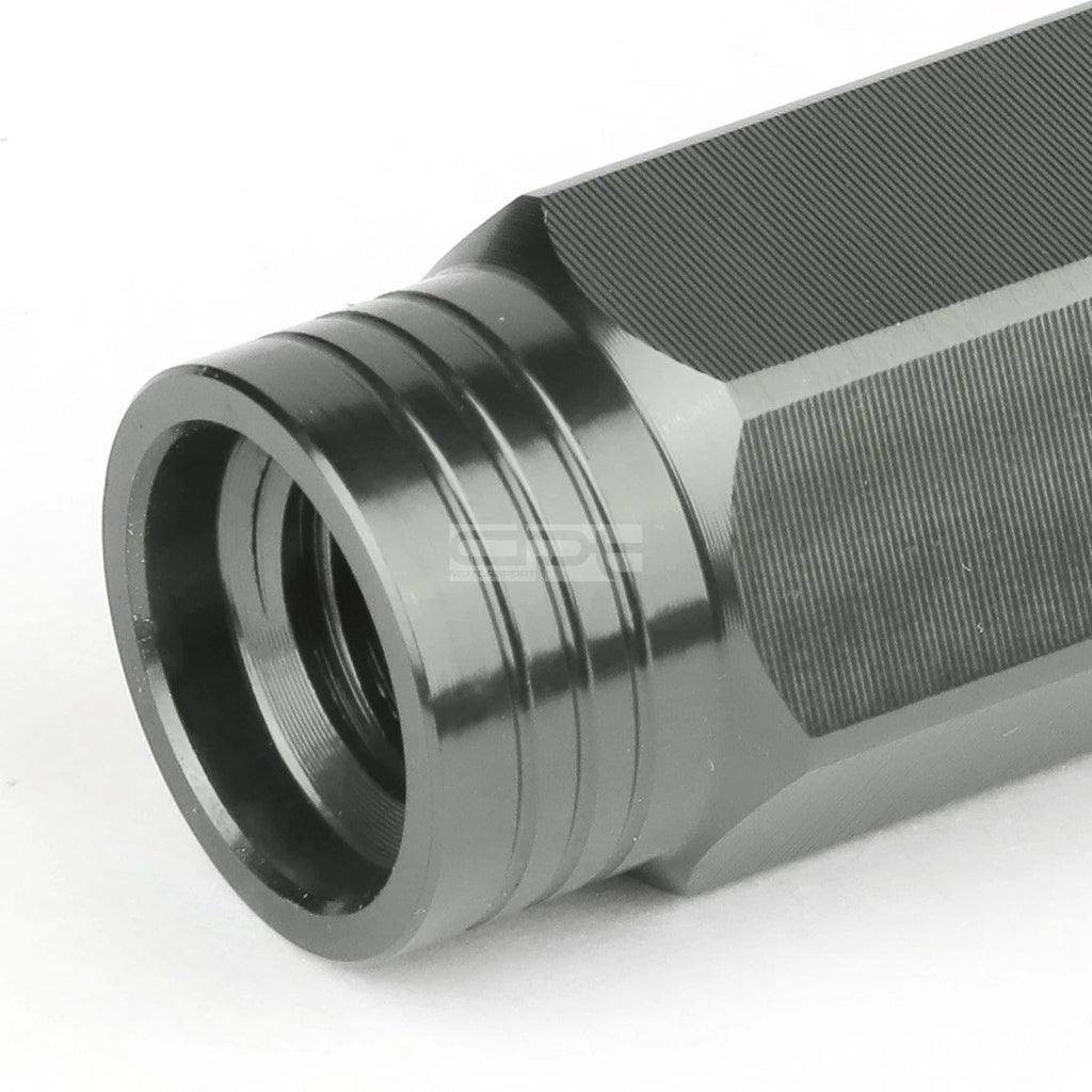 Set of 20 Open End M12x1.5 90mm Tall Gun Metal Aluminum Lug Nuts + Adapter