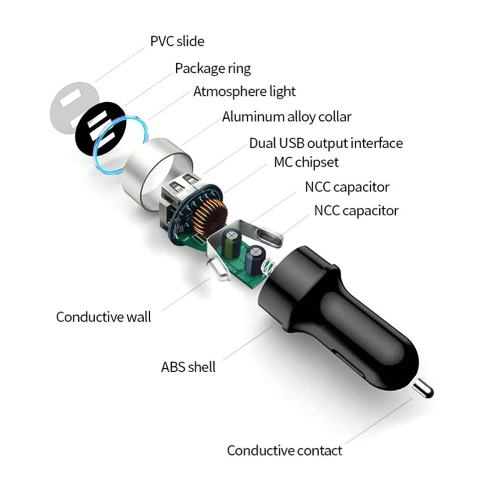 Dual USB Car Charger with LED Display for Universal Vehicles (2010–2023)