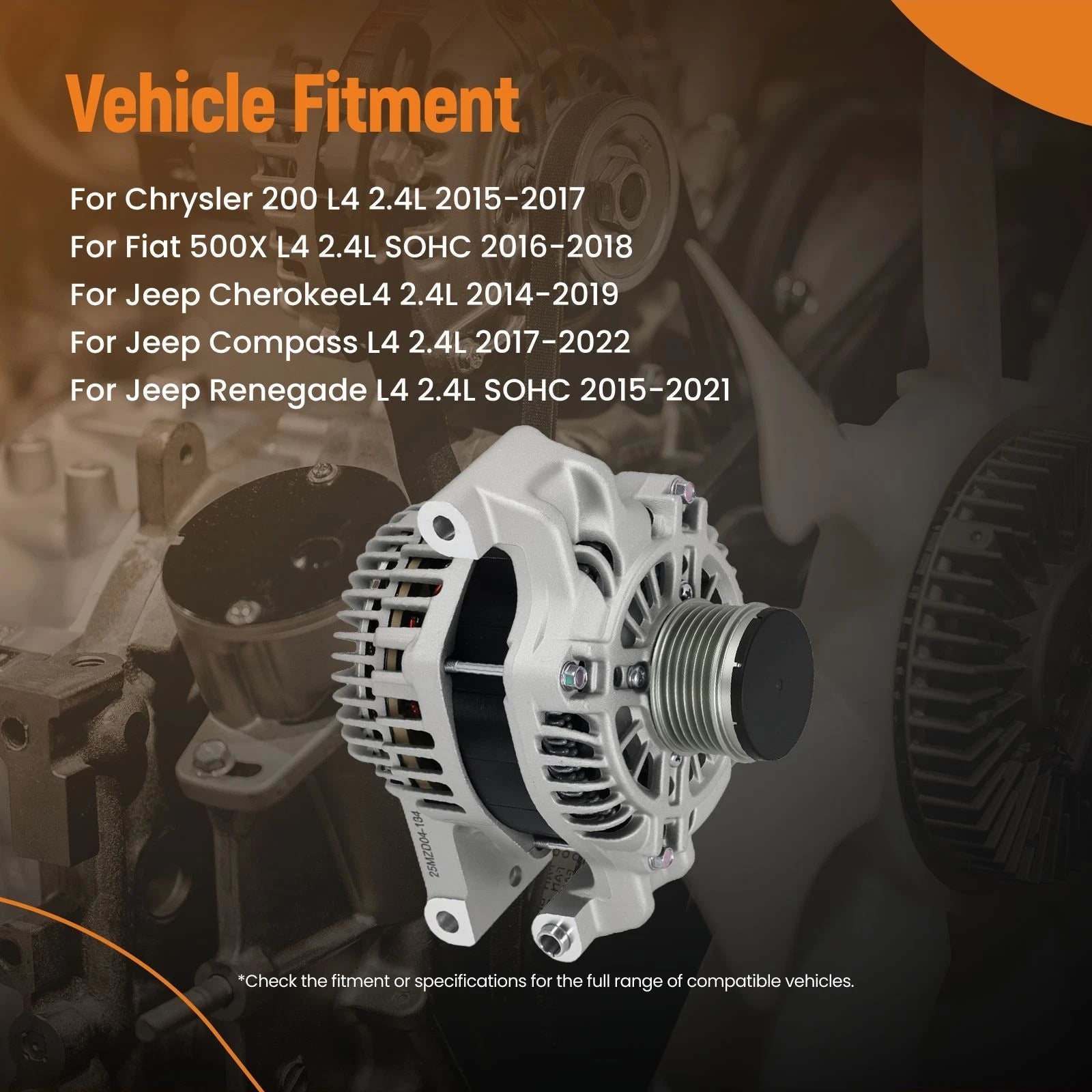 Alternator for Jeep Cherokee 2.4L (2015–2017) & Renegade 2.4L (2014–2019) 11554N