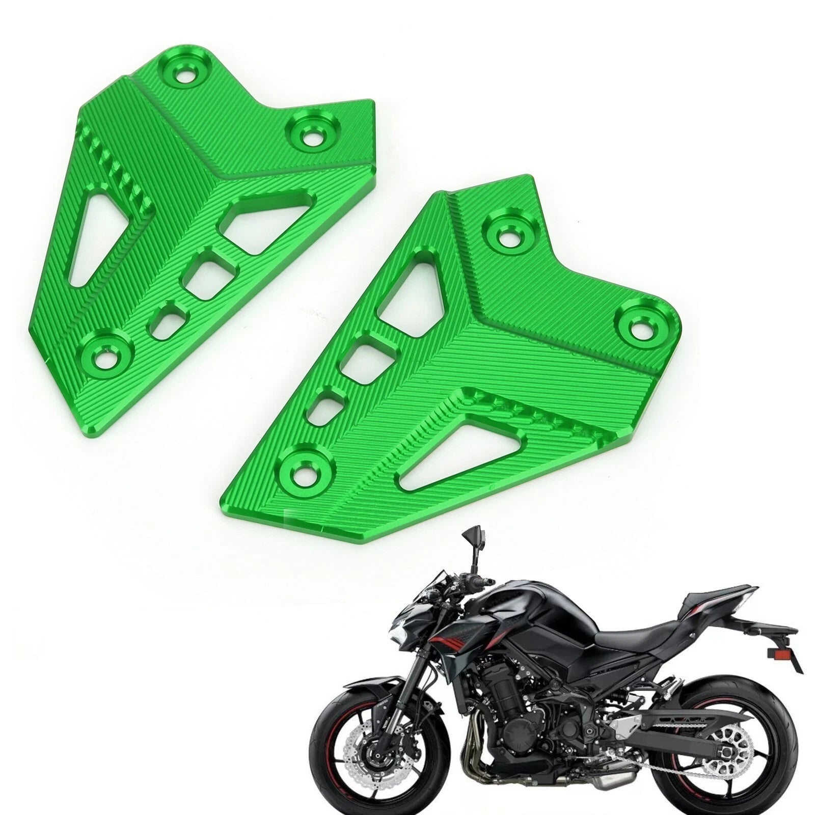 Green Left & Right Hanger Heel Plate Boot Guard for Kawasaki Z 900 (2017–2020)