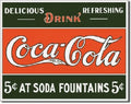Vintage Coca Cola Tin Metal Sign 5 Cent Antique Soda Cup 1052