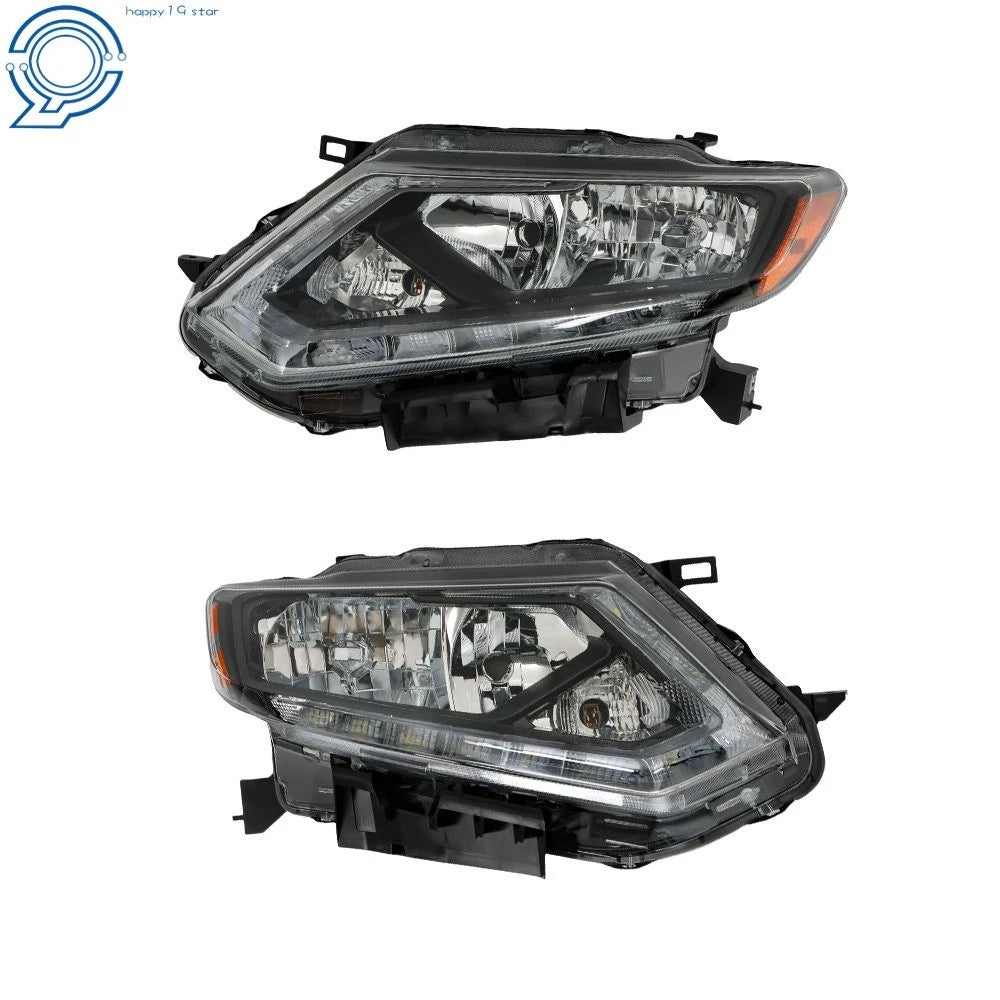 Set of 2 Halogen Headlights for Nissan Rogue (2014-2016) Chrome Clear Lens