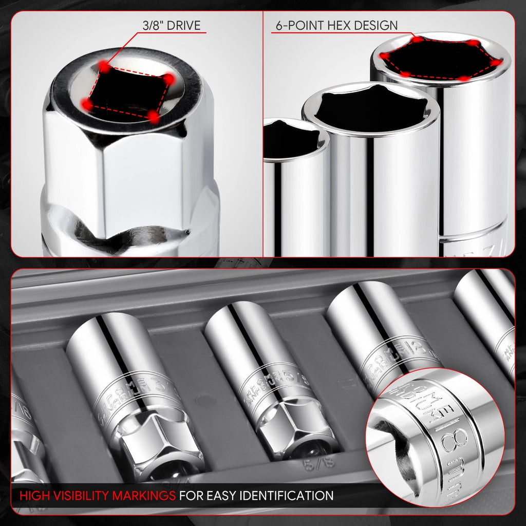 5 Pcs 3/8" 6-Point Spark Plug Impact Socket Set for Automotive