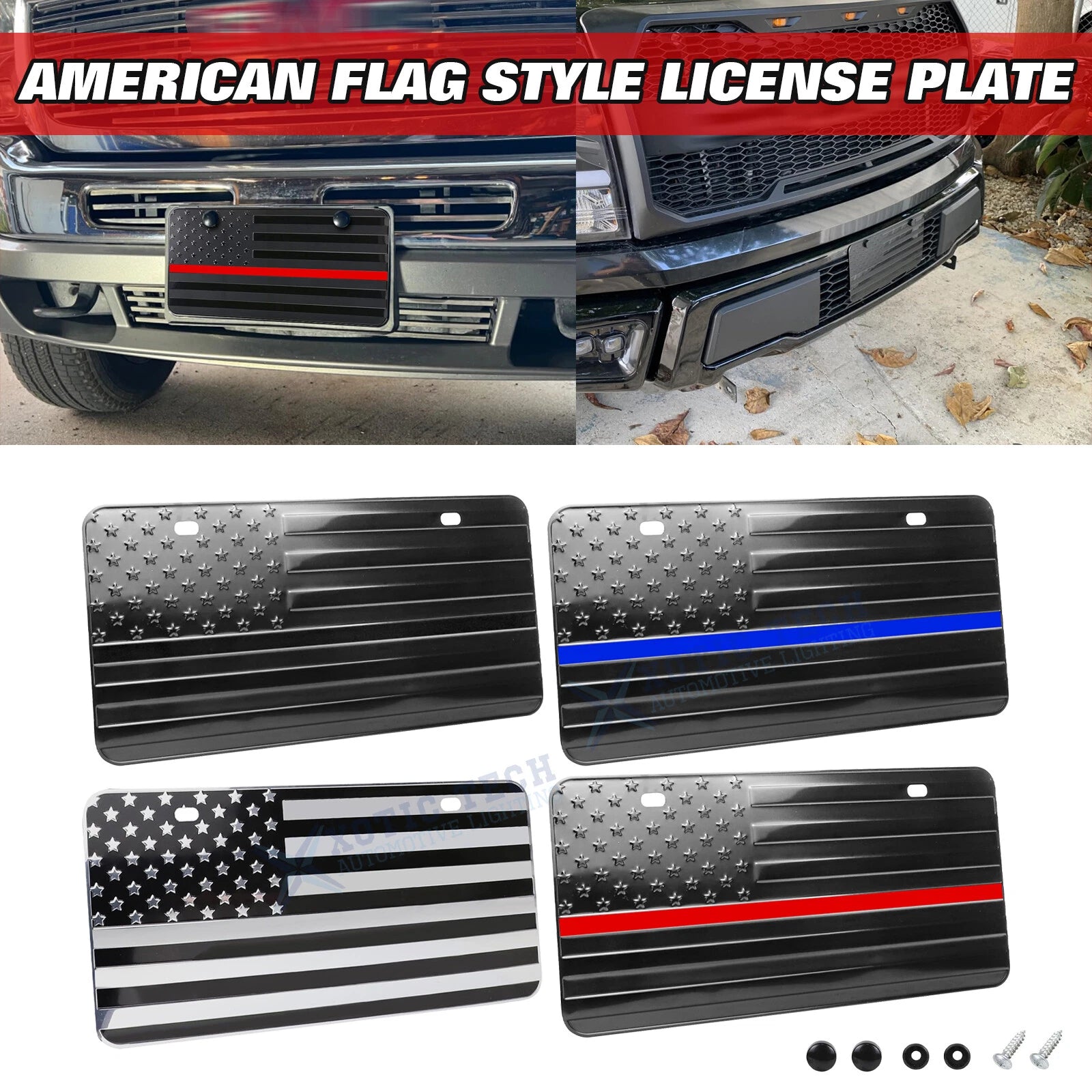 American Flag Embossed License Plate Vanity Gift for Universal Fit (One Size)