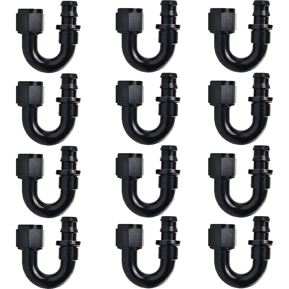 12 x 8AN 180-Degree Push-On Lock Hose Fitting Adaptor for Universal Use