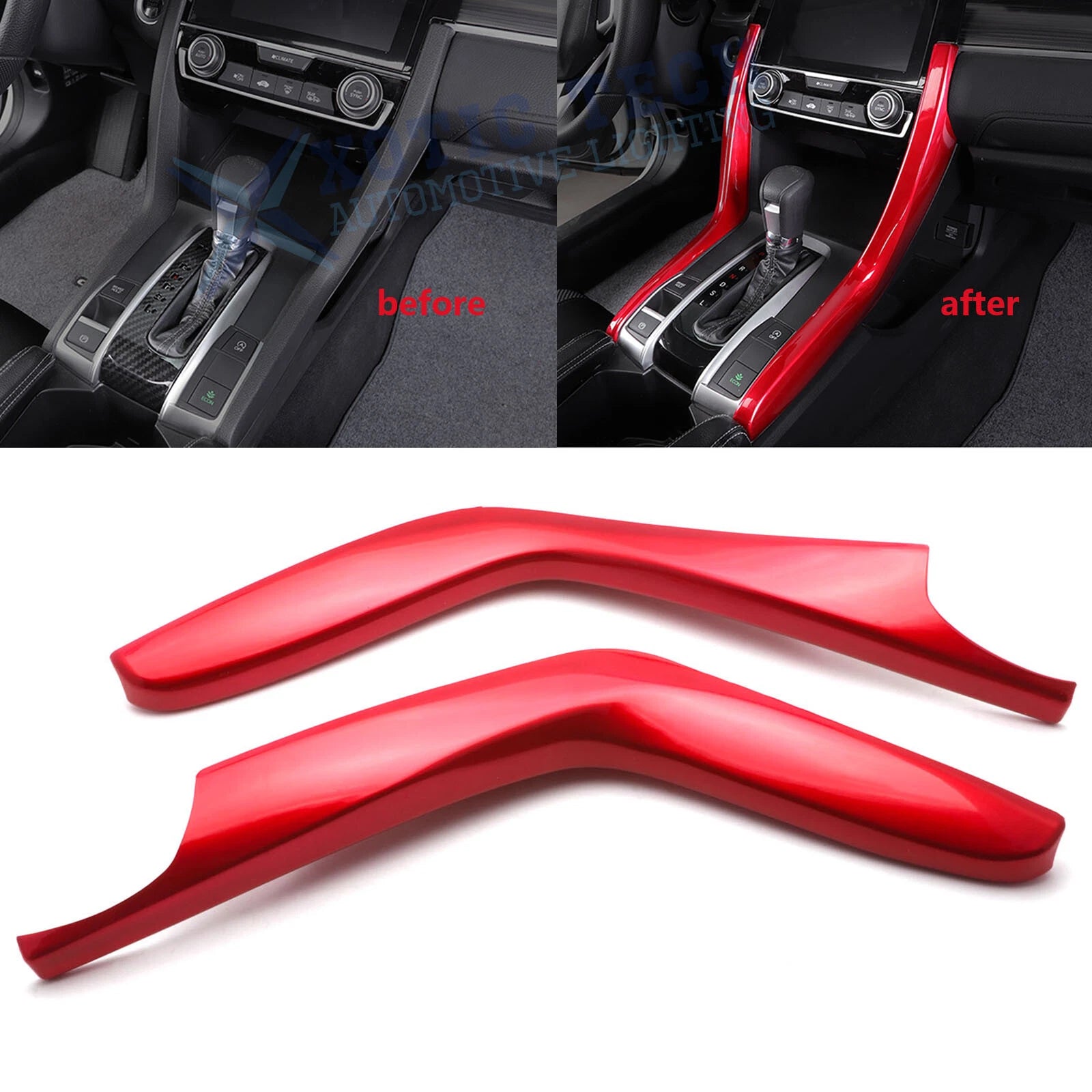 ABS Red Interior Gear Shift Panel Stripe Cover Trims for Honda Civic (2016–2021)