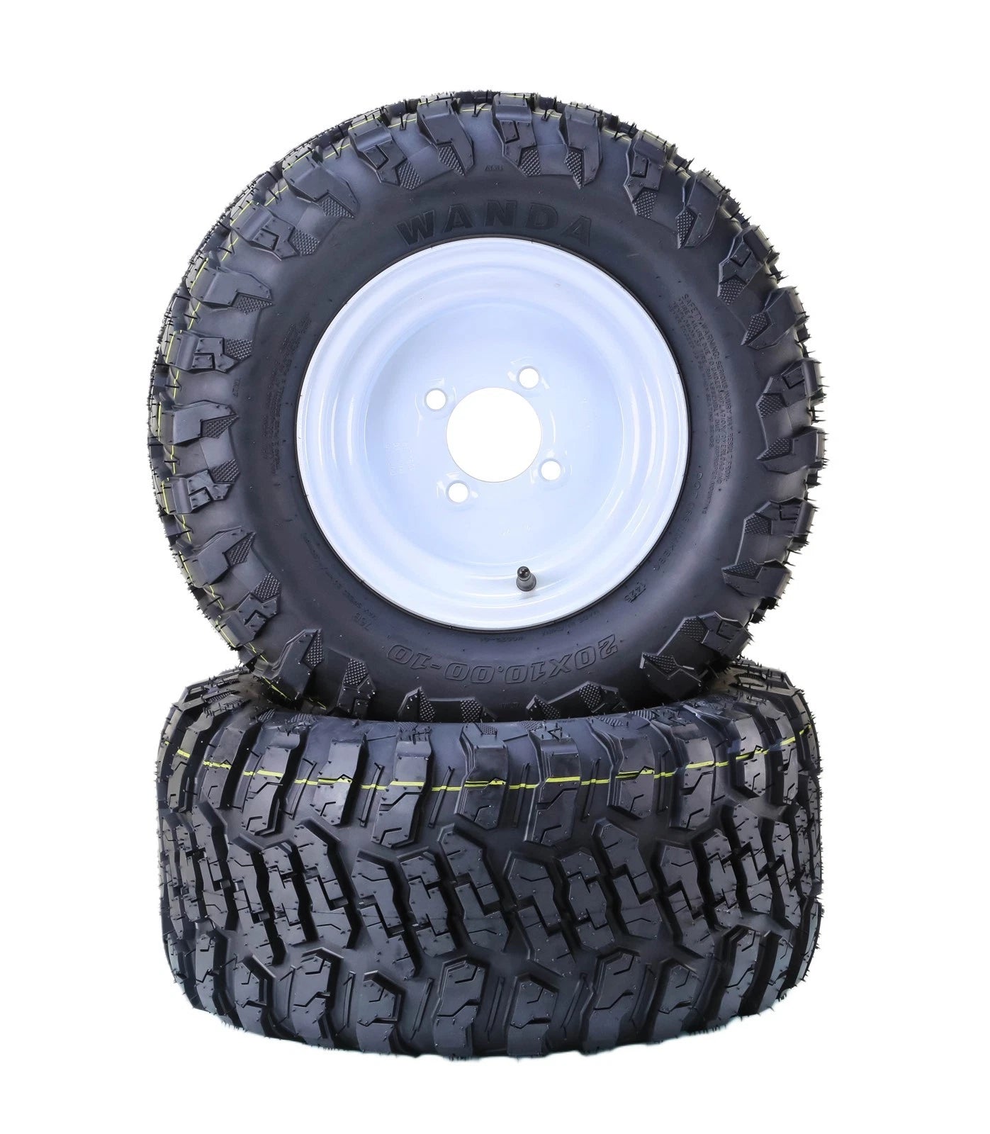 Set of 4 Golf Cart Tires & Wheels 20X10-10 4-Ply with 4X4" White Wheel